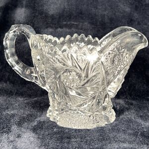 Antique ABP Cut Glass Creamer Pitcher Hobstar Pinwheel Crystal Sawtooth Edge